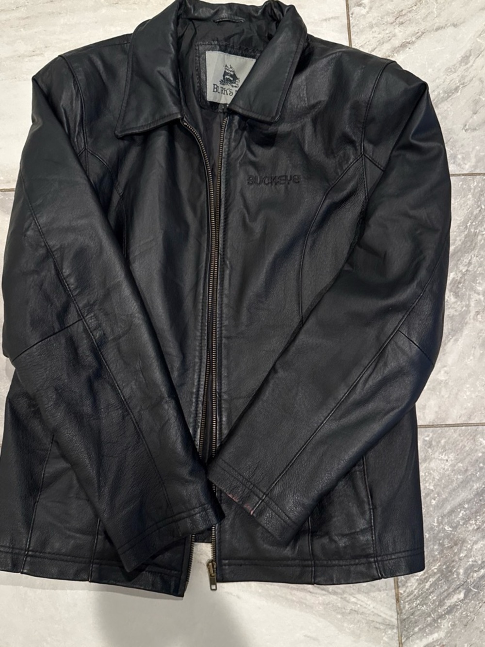 Black Buckeye genuine Leather Bomber Jacket - Men's Zip Front